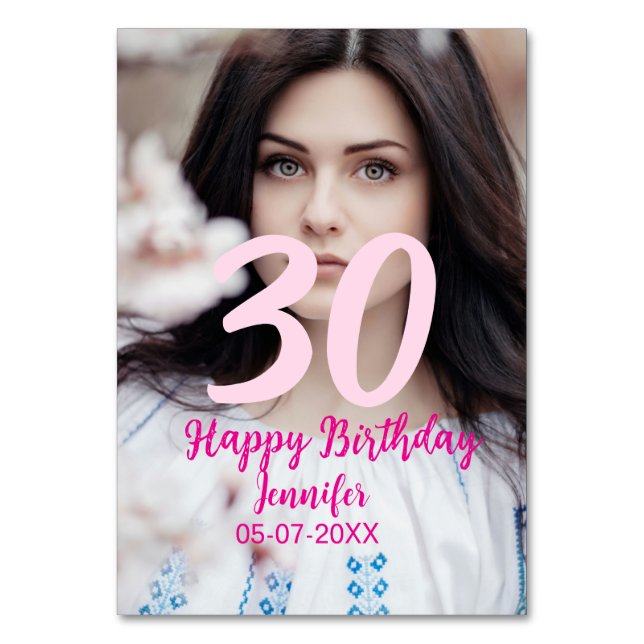 30års födelsedag lägg till namn-datumårsteckenfoto bordsnummer (Framsidan)