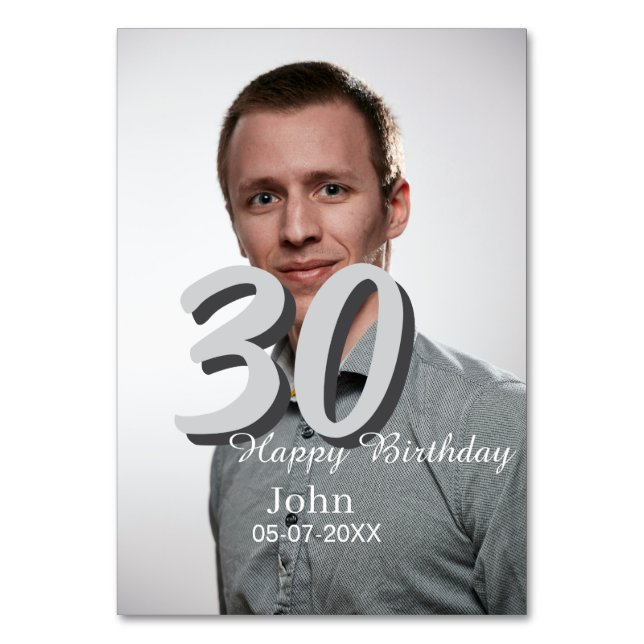 30års födelsedag lägg till namn-datumårsteckenfoto bordsnummer (Framsidan)