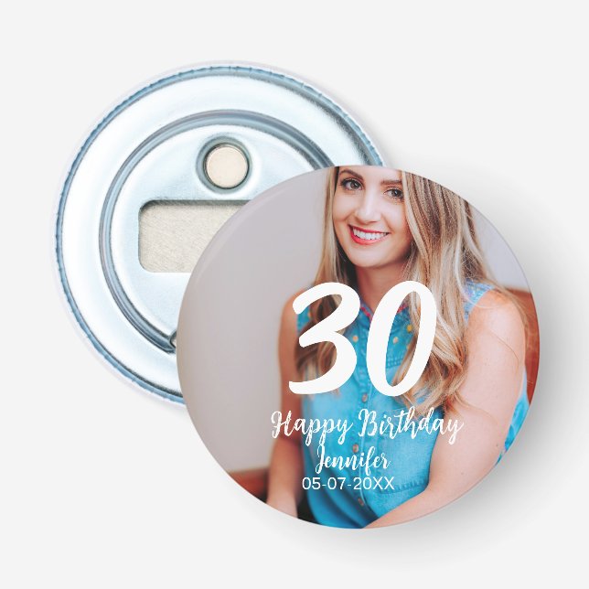 30års födelsedag lägg till namn-datumårsteckenfoto flasköppnare (Framsidan)