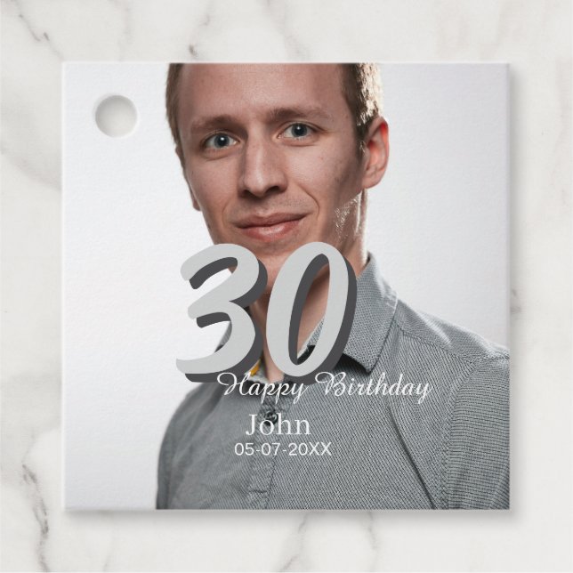 30års födelsedag lägg till namn-datumårsteckenfoto gåvor etiketter (Framsida)