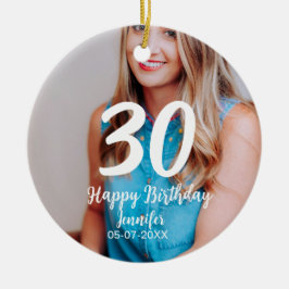 30års födelsedag lägg till namn-datumårsteckenfoto julgransprydnad keramik