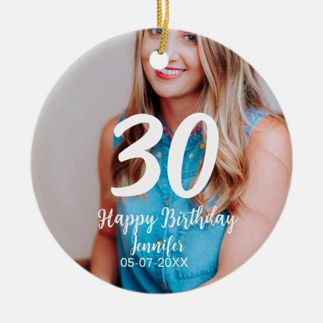 30års födelsedag lägg till namn-datumårsteckenfoto julgransprydnad keramik (Framsidan)