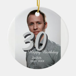 30års födelsedag lägg till namn-datumårsteckenfoto julgransprydnad keramik