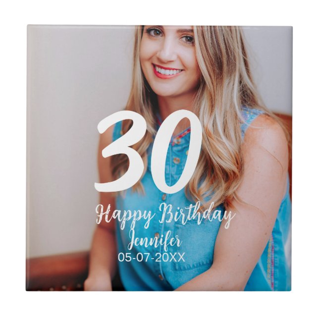 30års födelsedag lägg till namn-datumårsteckenfoto kakelplatta (Framsidan)
