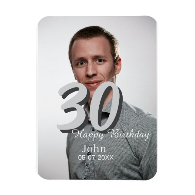 30års födelsedag lägg till namn-datumårsteckenfoto magnet (Vertikal)
