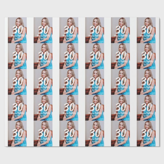 30års födelsedag lägg till namn-datumårsteckenfoto presentpapper (Platt)