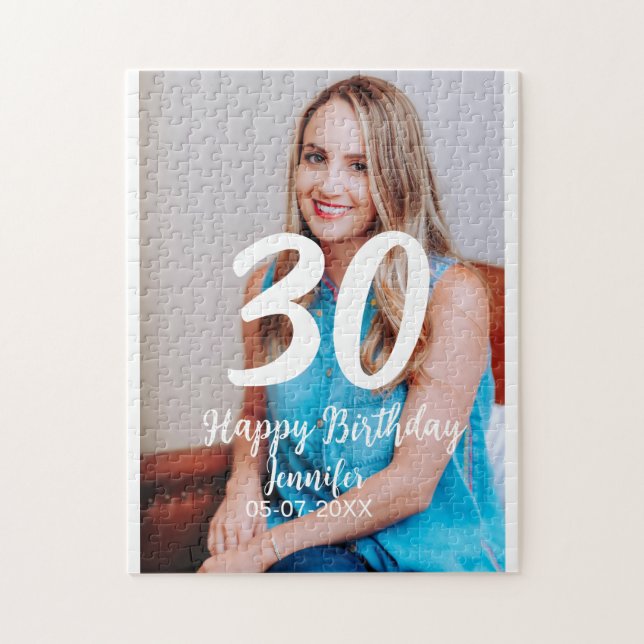 30års födelsedag lägg till namn-datumårsteckenfoto pussel (Vertikal)