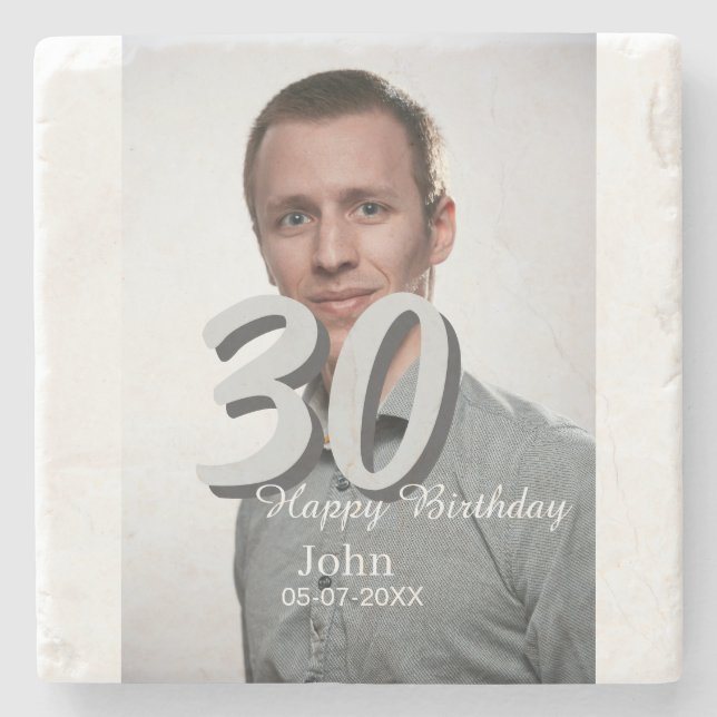 30års födelsedag lägg till namn-datumårsteckenfoto stenunderlägg (Framsidan)