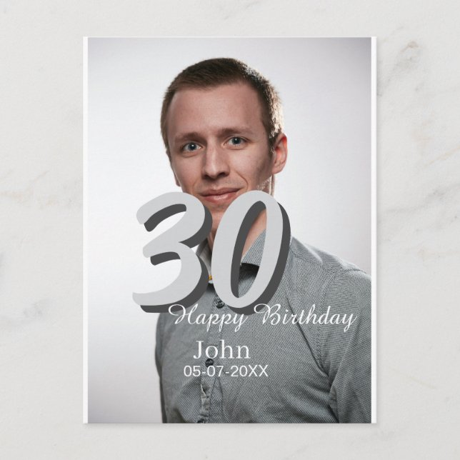 30års födelsedag lägg till namn-datumårsteckenfoto vykort (Framsida)