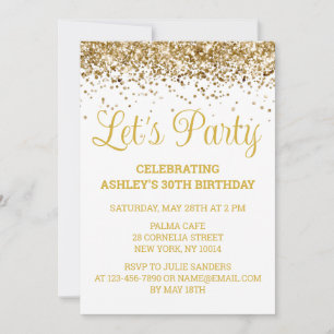 30års födelsedag Låt oss Party i Vita och Guld och Inbjudningar