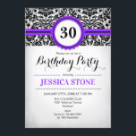 30års födelsedag - Lila Black White Damask Inbjudningar<br><div class="desc">Elegant för inbjudan till 30års födelsedag med svartvit damm och antydan om lila Perfekt för en kvinnas trettionde födelsedagsfest. Kan anpassas för vilket år som helst!</div>