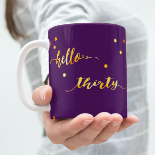 30års födelsedag lila guld hej 30 typografi kaffemugg