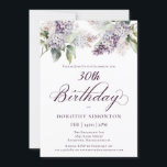 30års födelsedag Lila Vår Lilac Flower Inbjudningar<br><div class="desc">Mjuka vattenfärgslilacs skapar en inbjudan till söt 30års födelsedag under våren. Kategrafin tillför en estetisk elegant. All text är redigerbar så att du bara kan ange högernas ton. Ni kan lätt byta typsnitt och färg också. Denna inbjudan till 30års födelsedag finns tillgänglig både i traditionell kartong och i en nedladdningsbar...</div>