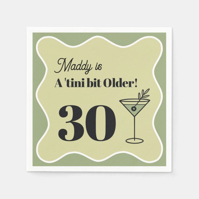 30års födelsedag Martini Napkin Grönt Pappersservett (Framsidan)