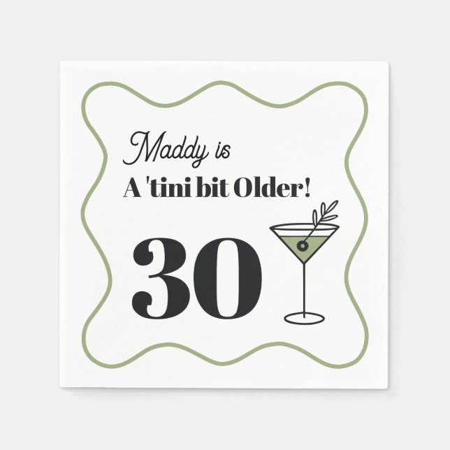 30års födelsedag Martini-ThLED Napkins-Grönt Pappersservett (Framsidan)