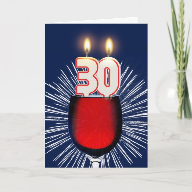 30års födelsedag med vin och ljus kort (Framsida)