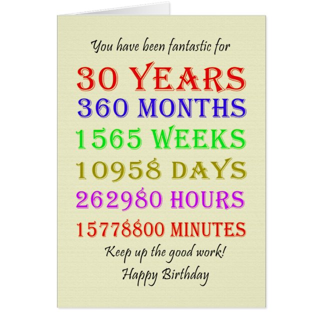 30års födelsedag milstolpar hälsningskort (Framsidan)