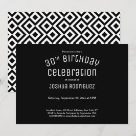 30års födelsedag Modern Black White Geometric Möns Inbjudningar