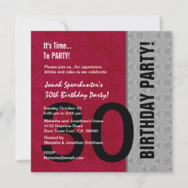 30års födelsedag Modern Red Silver Black W1480 Inbjudningar