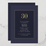 30års födelsedag Mörk med minimal Elegant Guld Ram<br><div class="desc">30års födelsedag Mörk Lila av minsta Elegant  Grått Ram Foil Födelsedagsfest inbjudan i Guld</div>