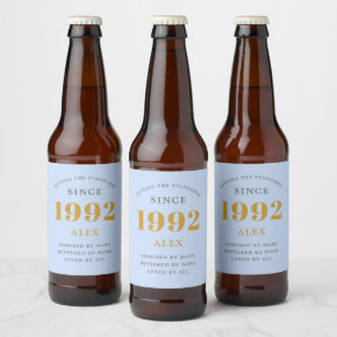30års födelsedag Namn 1992 Blått Grått Elegant Chi Ölflaska Etikett
