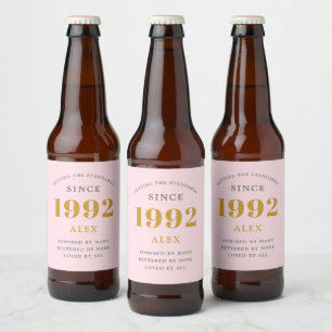 30års födelsedag Namn 1992 Rosa Grått Elegant C Ölflaska Etikett