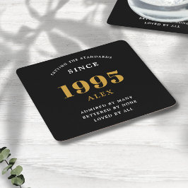 30års födelsedag Namn 1995 Svarta Guld Elegantens  Underlägg Papper Kvadrat