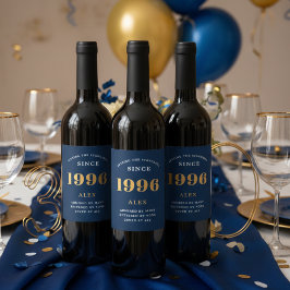 30års födelsedag Namn 1996 Chic av Eleganten Blått Vinflaska Etikett