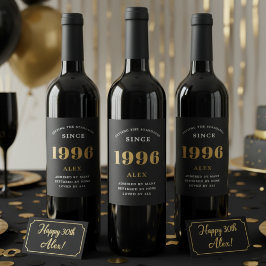 30års födelsedag Namn 1996 Svarta Guld Elegantens  Vinflaska Etikett