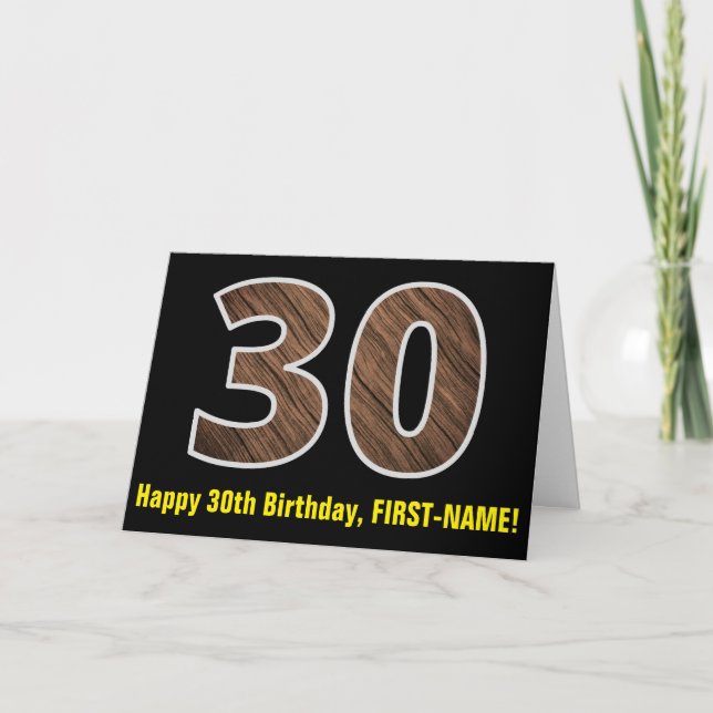 30års födelsedag: Namn + Faux Wood Grain Mönster " Kort (Framsida)