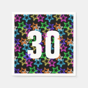 30års födelsedag Neon Stars på svart Pappersservett