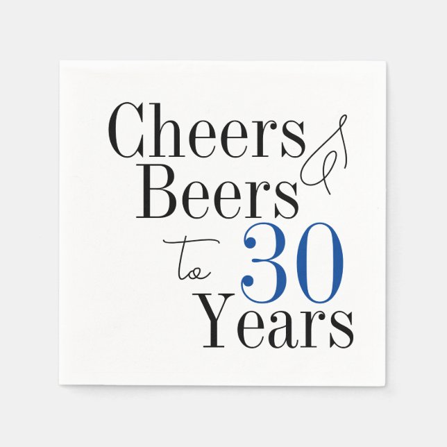30års födelsedag Öl och Cheers Typography Party Pappersservett (Framsidan)