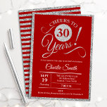 30års födelsedag Party - ALLA ÅLDER Röda Silver Inbjudningar<br><div class="desc">30års födelsedag-festinbjudan för manar eller kvinnor. Elegant inbjudan-kort i rött med faux glitter silver-folie. Teckensnitt för typografi. Skål till 30 år! Kan vara personlig till vilket år som helst. Perfekt för en milstolpe-vuxen i firande.</div>