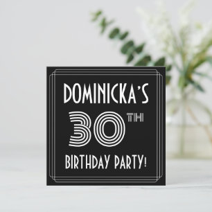 30års födelsedag Party: Art Deco Stil med eget nam Inbjudningar