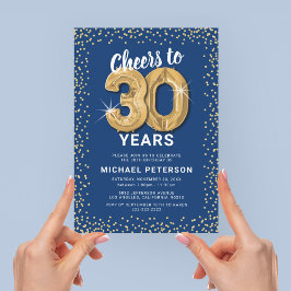 30års födelsedag Party Blå Guld Inbjudningar