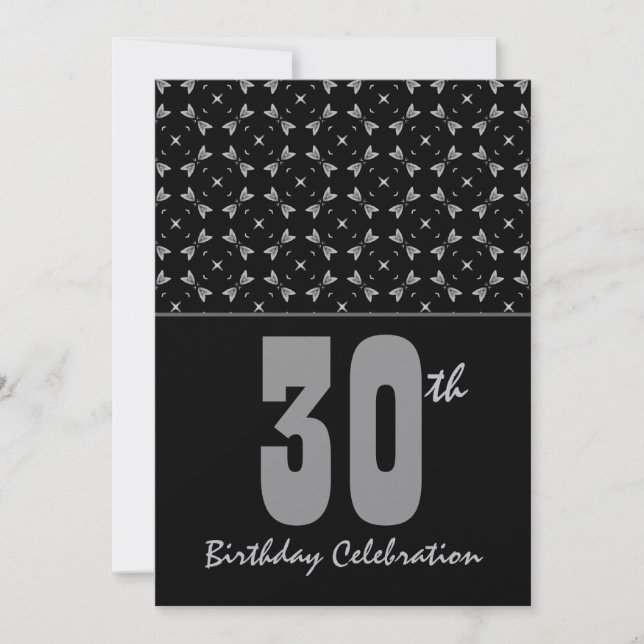 30års födelsedag Party Black och Silver Geometric Inbjudningar (Framsida)