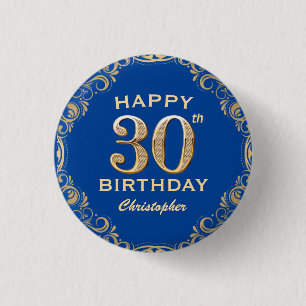 30års födelsedag Party Blue och Guld Glitter Ram Knapp