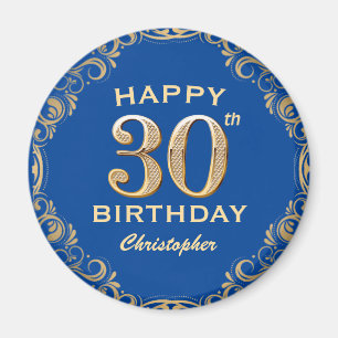 30års födelsedag Party Blue och Guld Glitter Ram Magnet