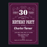 30års födelsedag Party - Burgundy White Inbjudningar<br><div class="desc">Inbjudan till 30års födelsedag-partiet. Elegant burgundy marsala vin och vit reflexdesign med typsnitt. Skål till 30 år! Berätta om du behöver anpassa dig ytterligare.</div>