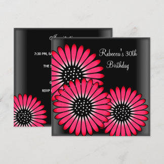 30års födelsedag Party Elegant  Black Rosa Flowers Inbjudningar
