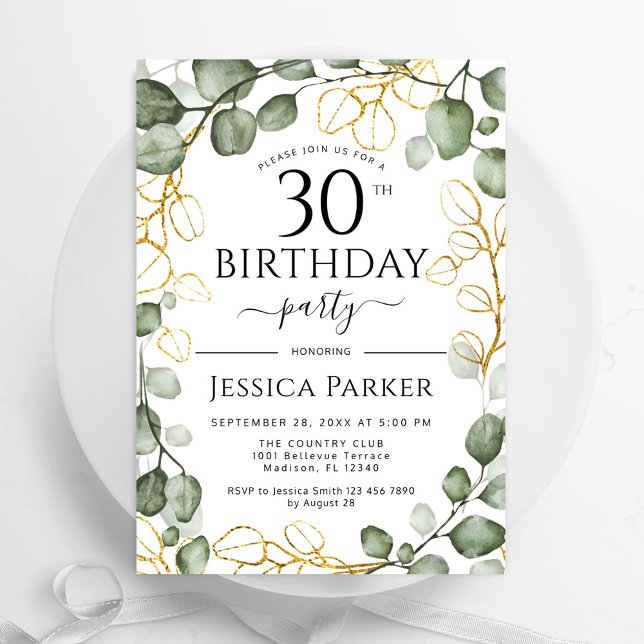 30års födelsedag Party Eucalyptus Watercolor Inbjudningar (Skapare uppladdad)
