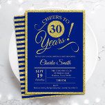 30års födelsedag Party - EVENTUELLT ÅLDER Royal Bl Inbjudningar<br><div class="desc">30års födelsedag-festinbjudan för manar eller kvinnor. Elegant inbjudan-kort i royal blått med faux-glitter-folie i guld. Teckensnitt för typografi. Skål till 30 år! Kan vara personlig till vilket år som helst. Perfekt för en milstolpe-vuxen i firande.</div>