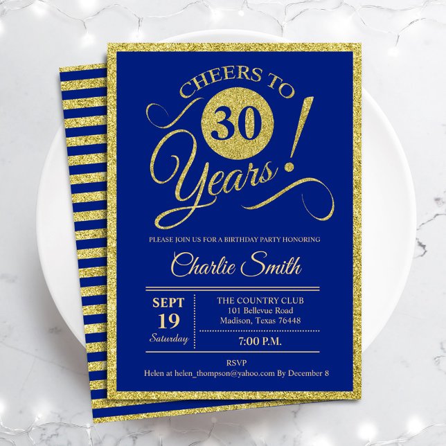 30års födelsedag Party - EVENTUELLT ÅLDER Royal Bl Inbjudningar (Skapare uppladdad)