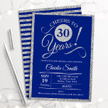 30års födelsedag Party - EVENTUELLT ÅLDER Silver R Inbjudningar<br><div class="desc">30års födelsedag-festinbjudan för manar eller kvinnor. Elegant inbjudan-kort i royal blått med faux-glitter-folie i silver. Teckensnitt för typografi. Skål till 30 år! Kan vara personlig till vilket år som helst. Perfekt för en milstolpe-vuxen i firande.</div>