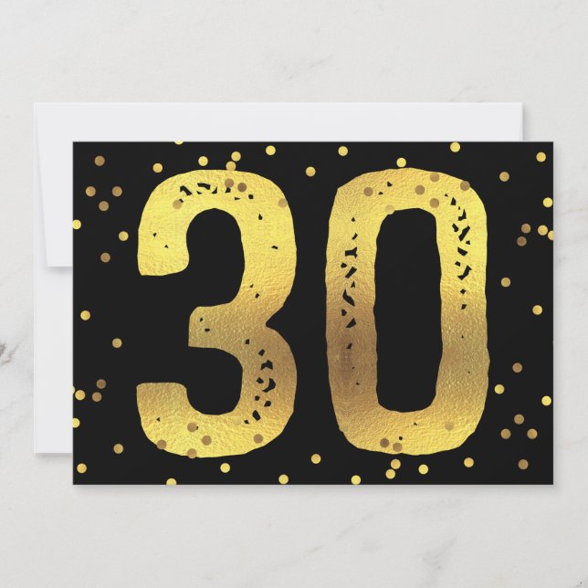 30års födelsedag Party Faux fet foil confetti Blac Inbjudningar (Framsida)
