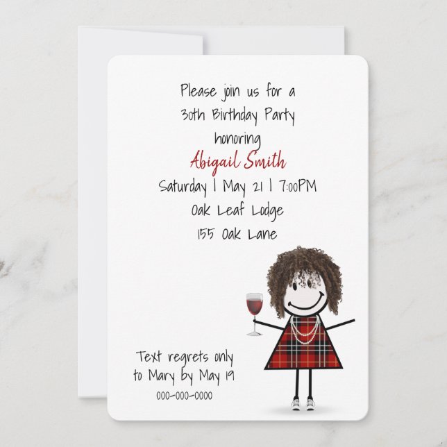 30års födelsedag Party flicka med Vin Inbjudningar (Framsida)