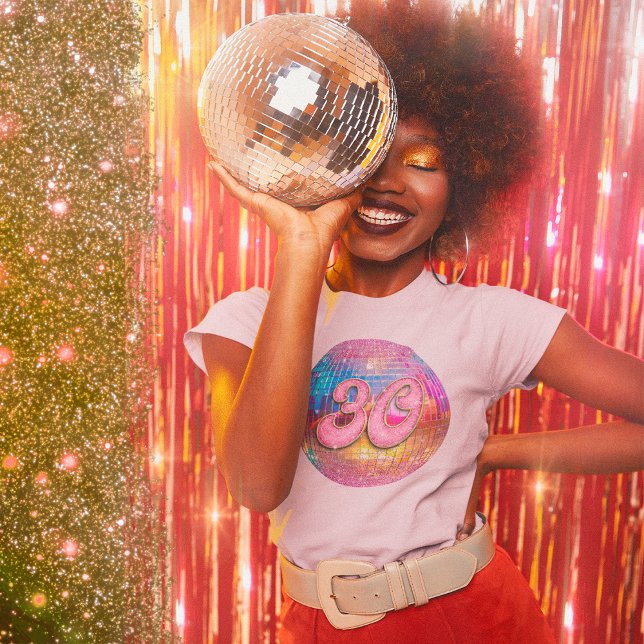 30års födelsedag Party Guld Rosa Glitter Disco Bol T Shirt (Skapare uppladdad)