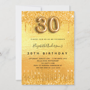 30års födelsedag party guld vid glitter vid inbjudningar