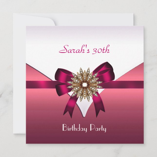 30års födelsedag Party judel Bow White Rosa Inbjudningar (Framsida)