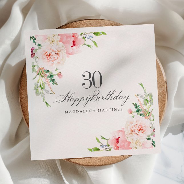 30års födelsedag Party levererar Rosa Blommigt Anp Pappersservett (Skapare uppladdad)
